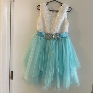Chic White and Blue Kids Formal Dress Size 6